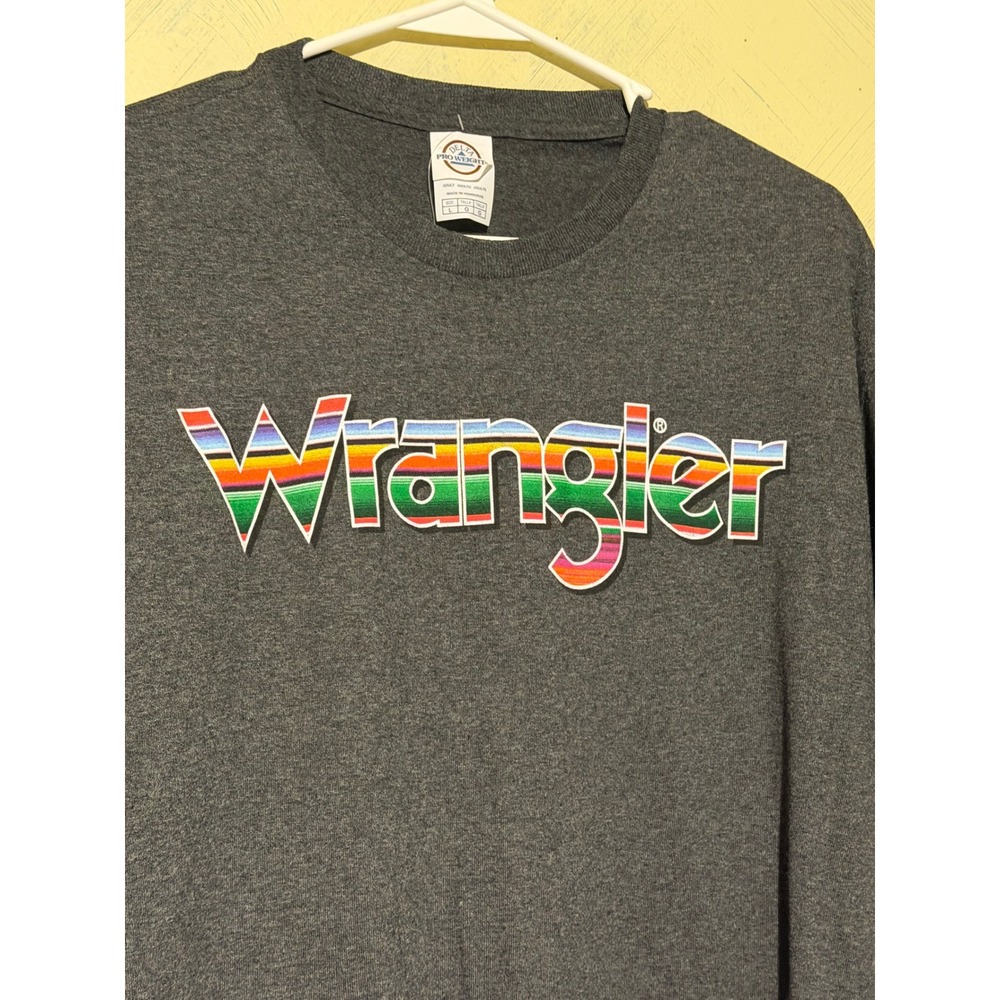 Wrangler Mens Striped Logo T-Shirt Charcoal Heather Grey Serape Graphic Tee L